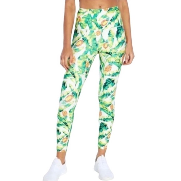 NEW Wildfox Palms & Pineapples Activewear Set Sports Bra Leggings Green Yellow - Picture 4 of 16